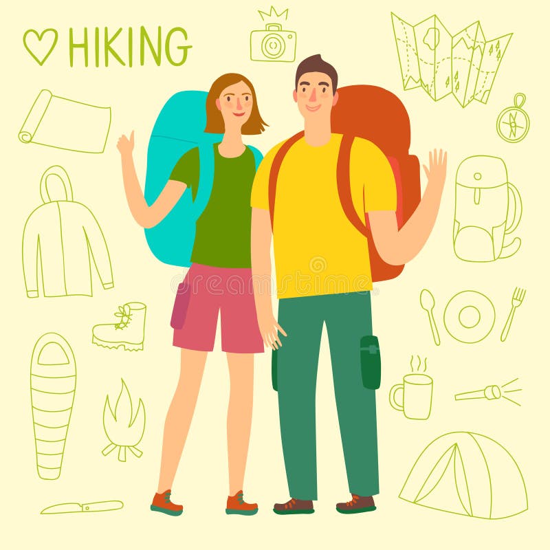 Paar reizigers met grote rugzakken vector illustratie Paar reizigers met grote rugzakken vector illustratie