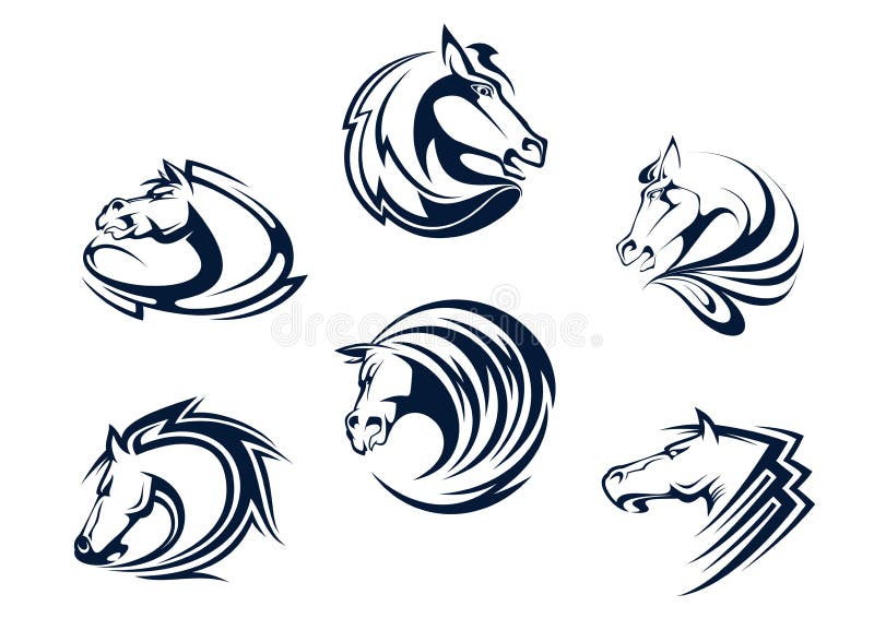 Horse mascots and emblems with stallions, mares and mustangs for equestrian sports or tattoo design. Horse mascots and emblems with stallions, mares and mustangs for equestrian sports or tattoo design.