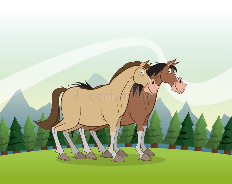 Paardpictogram Landschapsachtergrond Grafische vector vector illustratie Paardpictogram Landschapsachtergrond Grafische vector vector illustratie