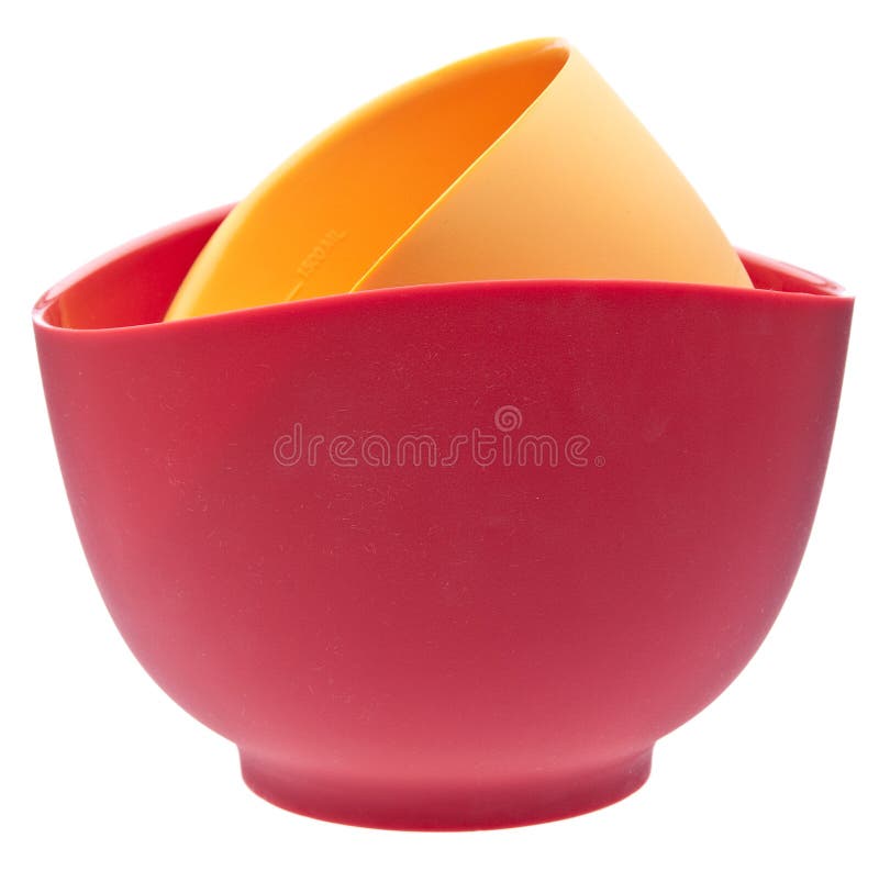 Pair of Silicone Mixing Bowls Isolated on White with a Clipping Path. Pair of Silicone Mixing Bowls Isolated on White with a Clipping Path.