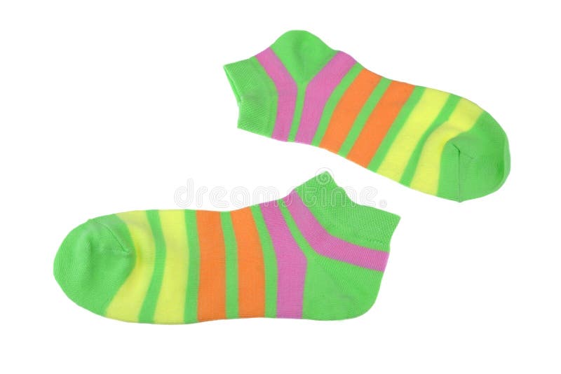 Paare Grün-, Orange, Gelb und Violet Striped Ladys Socks stockbild Paare Grün-, Orange, Gelb und Violet Striped Ladys Socks stockbild