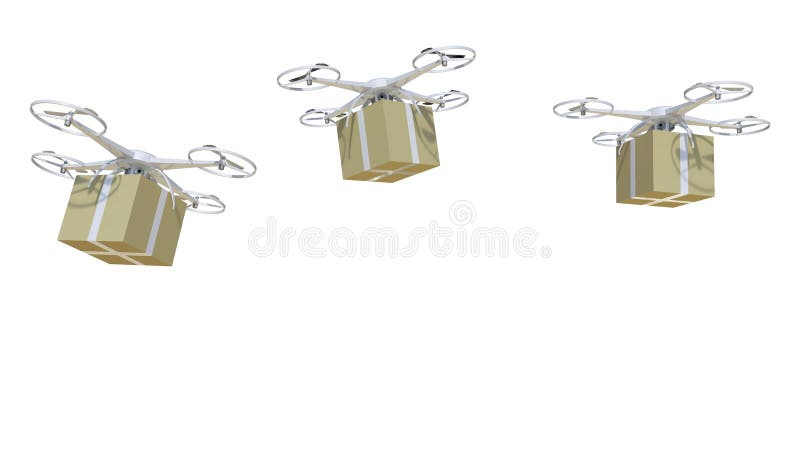 Pacchetti del quadcopter del fuco e trasportato nella logistica di compera alta tecnologia e online su fondo isolato illustrazione vettoriale Pacchetti del quadcopter del fuco e trasportato nella logistica di compera alta tecnologia e online su fondo isolato illustrazione vettoriale