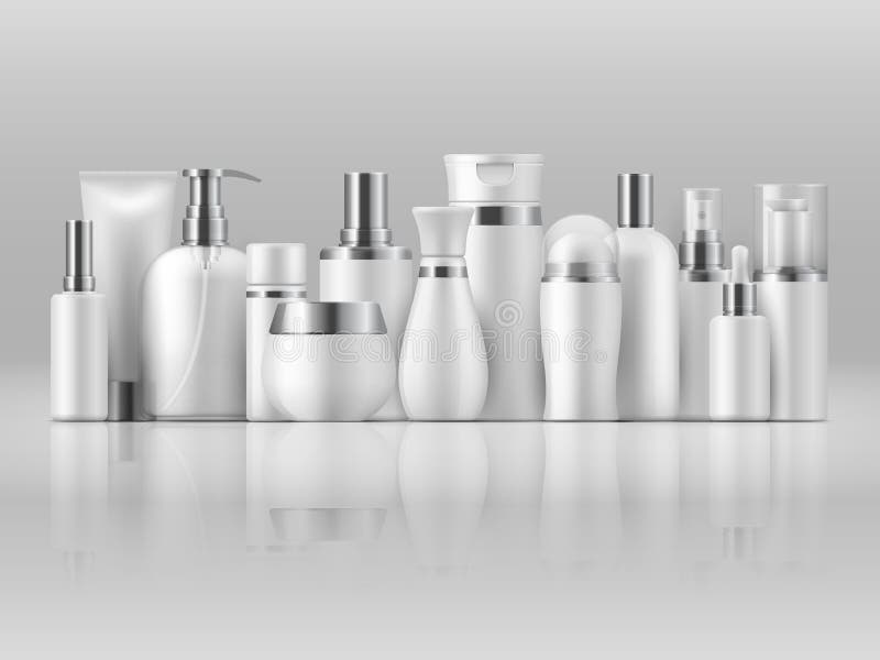 Pacchetto cosmetico del prodotto Modello d'imballaggio in bianco bianco del prodotto della lozione 3D dello sciampo del modello d illustrazione vettoriale Pacchetto cosmetico del prodotto Modello d'imballaggio in bianco bianco del prodotto della lozione 3D dello sciampo del modello d illustrazione vettoriale