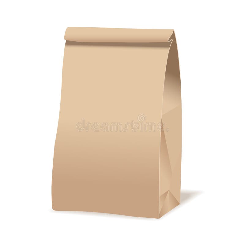 Pacchetto della borsa dell'alimento della carta di Brown Modello realistico del modello di vettore Progettazione di imballaggio d illustrazione vettoriale