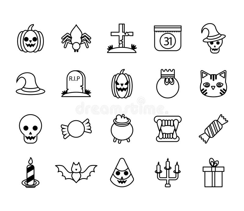 Pacchetto di 20 icone della raccolta set di halloween illustrazione vettoriale