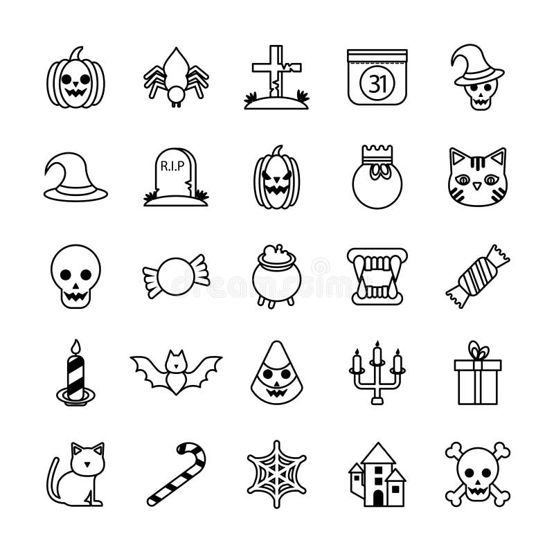 Pacchetto di 25 icone della serie di alloween illustrazione vettoriale