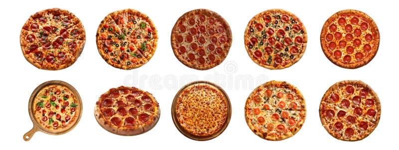 Pacchetto di rendering 3D di una pizza rotonda di gusto su sfondo trasparente illustrazione di stock