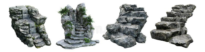 Pacchetto di rendering 3D di una scala di pietra di vintage su sfondo trasparente illustrazione di stock
