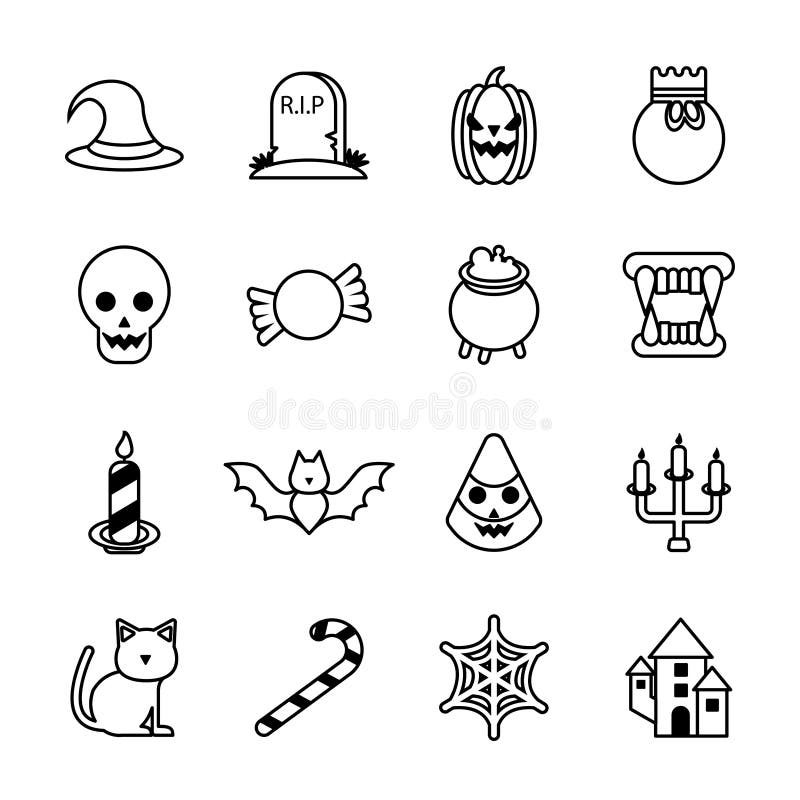 Pacchetto di sedici icone di set di alloween illustrazione vettoriale
