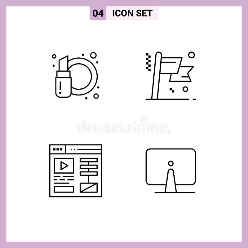 4 pachet linie interfață utilizator de semne moderne și simboluri ale semnalizatorului de modă video de frumusețe vector illustration