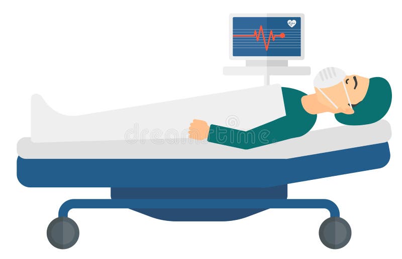 Paciente que encontra-se na cama com monitor de coração ilustração do vetor Paciente que encontra-se na cama com monitor de coração ilustração do vetor