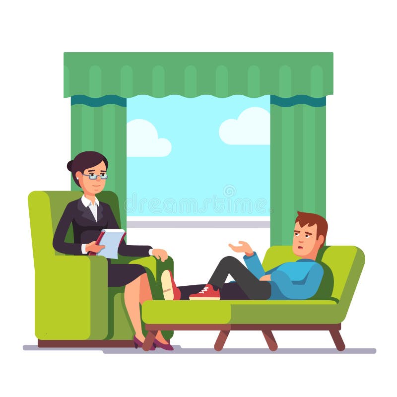 Paciente que habla con el psicólogo stock de ilustración Paciente que habla con el psicólogo stock de ilustración