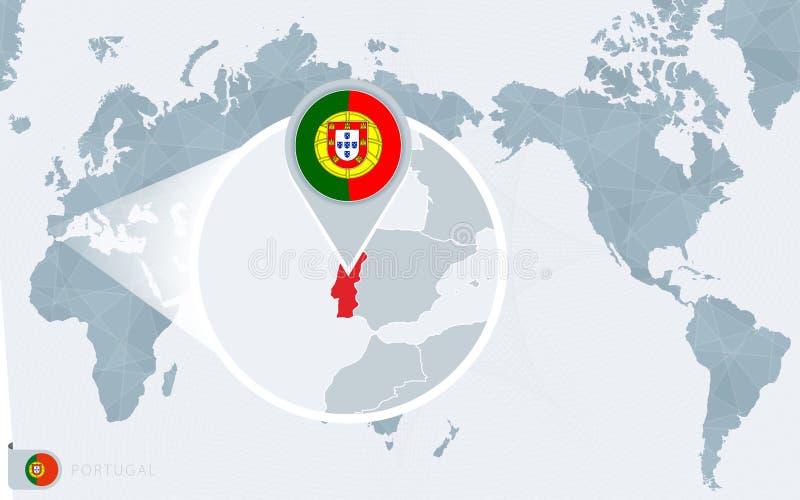 Blue world map with magnifying on Portugal. 11494921 Vector Art at
