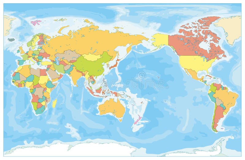 Pacific Centred World Map Pacific Centred World Colored Map And Bathymetry. No Text Stock Vector -  Illustration Of Graphic, Color: 124202219