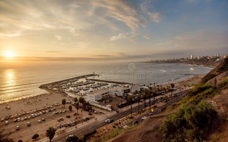 The Pacific Coast of Miraflores at Night in Lima, Peru Stock Image ...