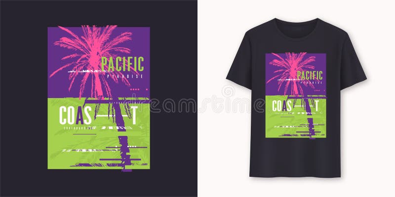 Pacific coast surfboarding stylish graphic tee vector design, print