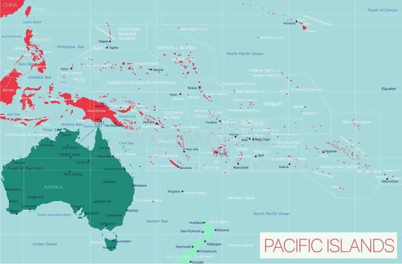 Pacific Island Detailed Editable Map Stock Vector - Illustration of