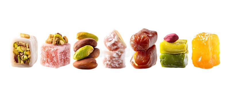 Pack of Assorted Turkish Delight Candies set against transparent background vector illustration