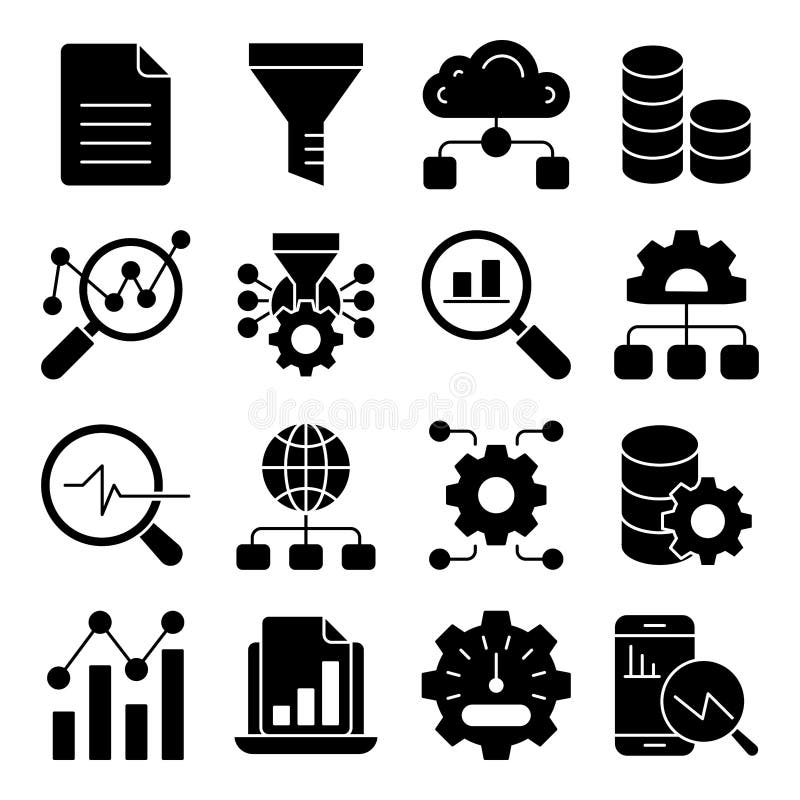 Pack of Big Data Solid Icons royalty free illustration