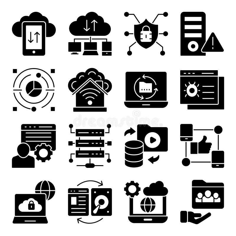 Pack of Cloud Data Transfer Glyph Icons vector illustration