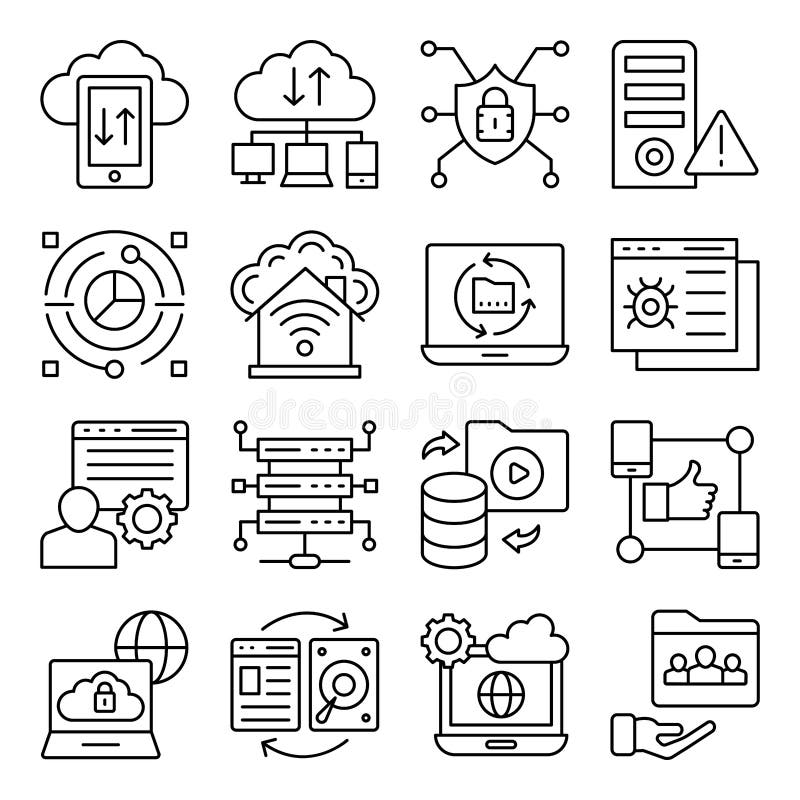 Pack of Cloud Data Transfer Linear Icons stock illustration