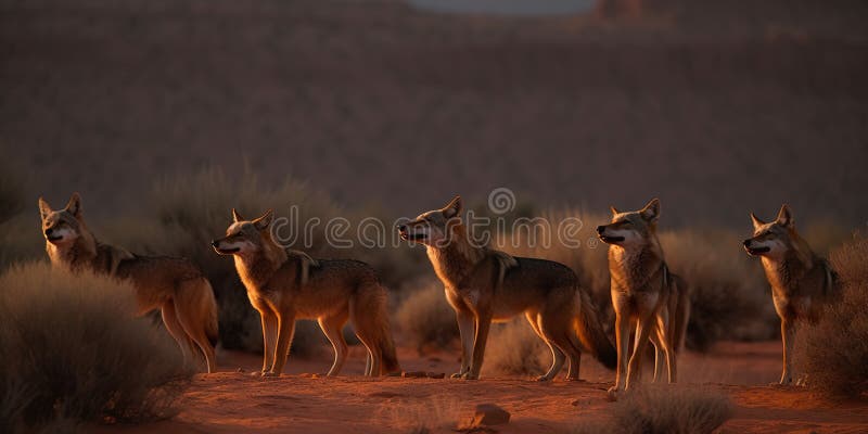 A Pack of Coyotes Howling in the Desert at Dusk, Concept of Wilderness