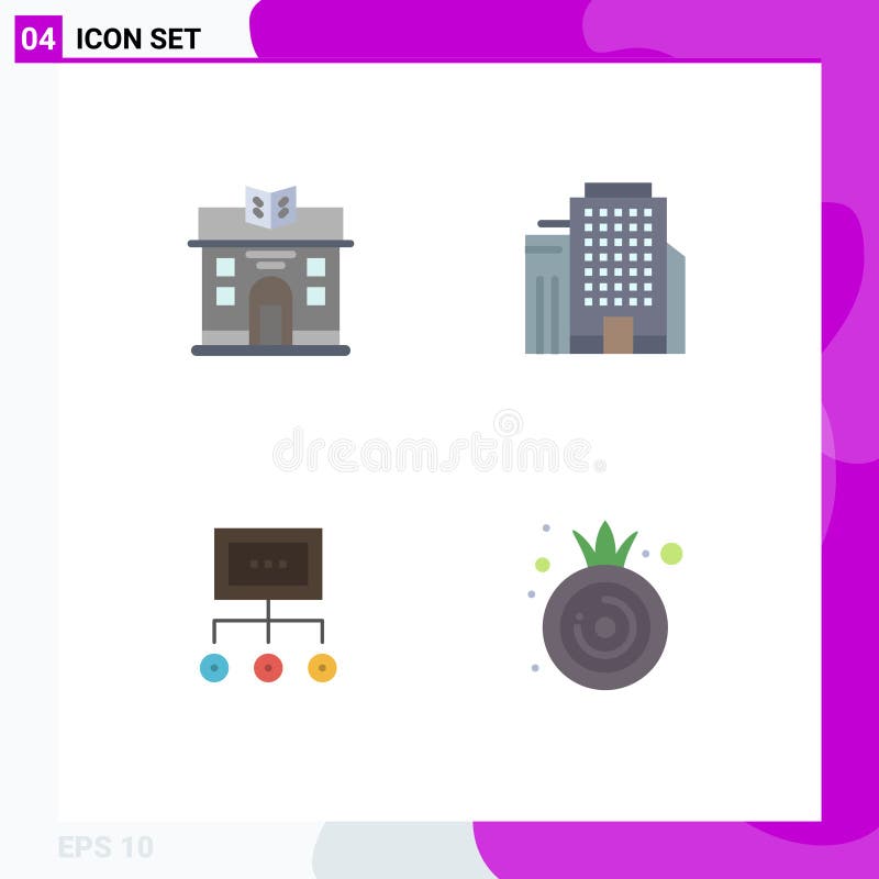 Pack of 4 creative Flat Icons of city, graph, office, network, organization vector illustration
