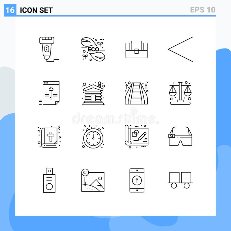 Pack of 16 creative Outlines of file, left, leaf, arrow, case royalty free illustration
