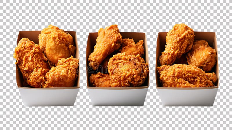 Pack of Crispy Fried Chicken in Cardboard Containers A CloseUp View against transparent Background stock illustration