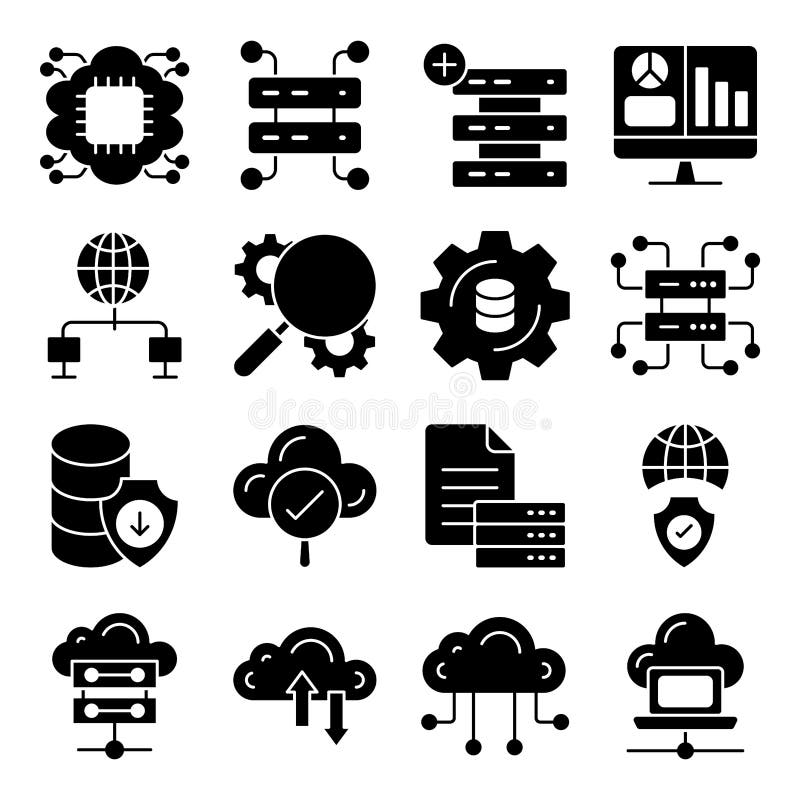 Pack of Data and Cloud Solid Icons royalty free illustration