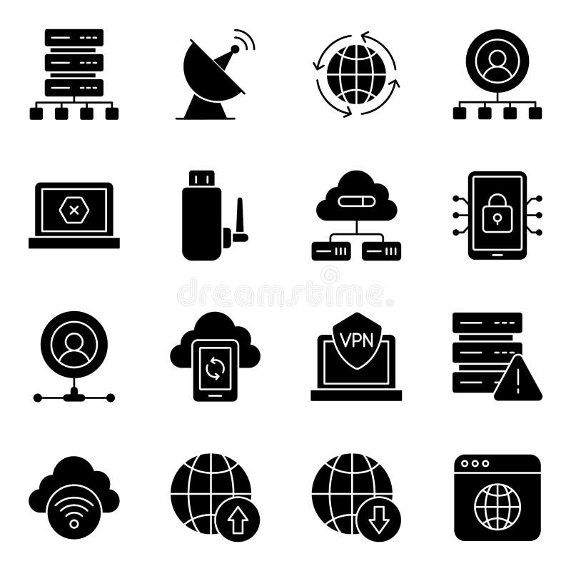 Pack of Data Hosting Solid Icons royalty free illustration
