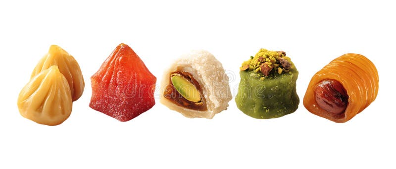 Pack of Delicious Assorted Turkish Delight A Colorful Collection of Flavors set against transparent background royalty free illustration