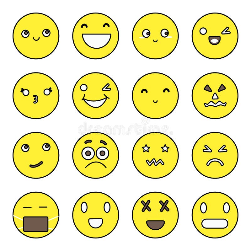 Pack of Emoji and Smiley Flat Icons Stock Vector - Illustration of face ...