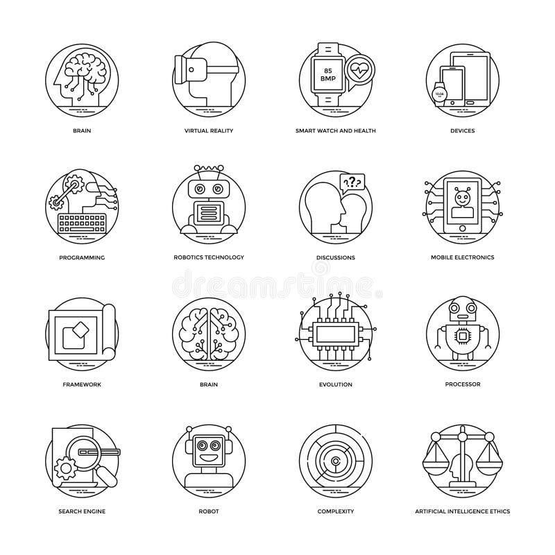 Artificial Intelligence Vector Line Icons 3 stock illustration