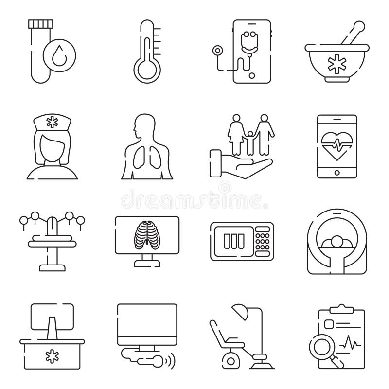 Pack of Medical Equipment Linear Icons Stock Illustration ...