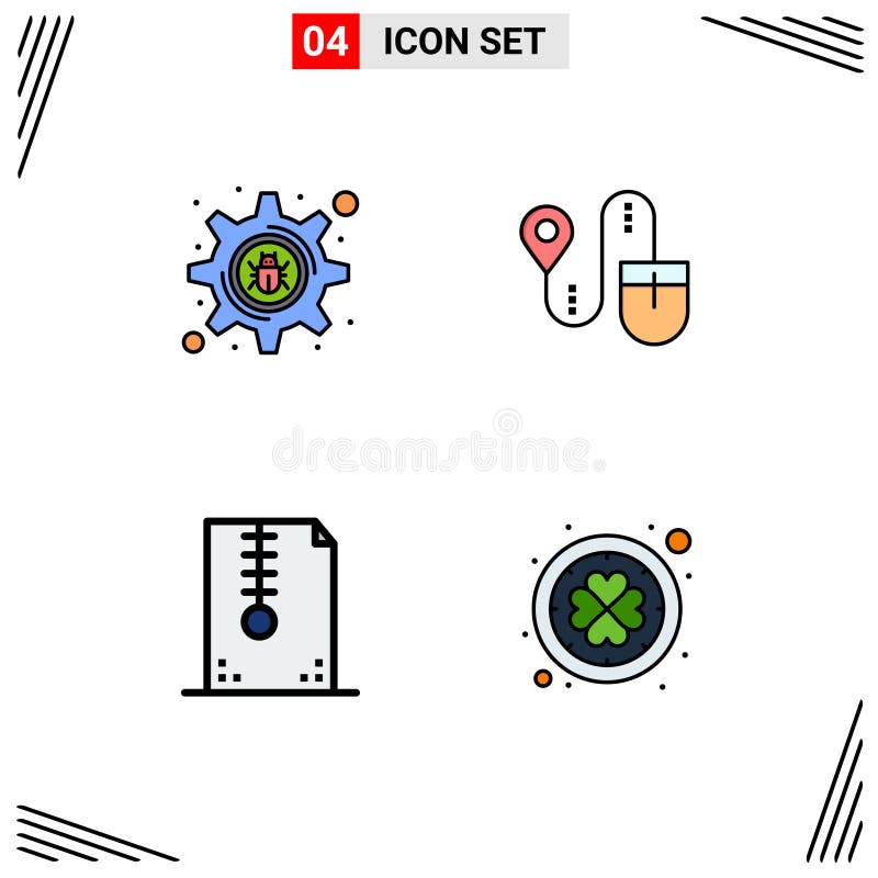 Pack of 4 Modern Filledline Flat Colors Signs and Symbols for Web Print Media such as cyber crime, compressed, mouse, computer vector illustration