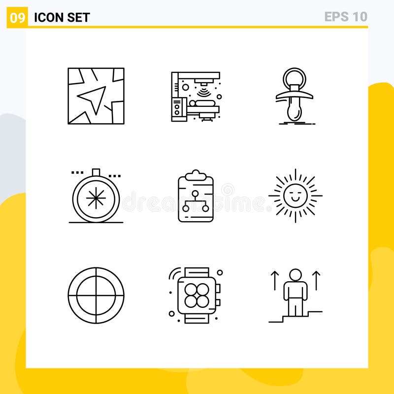Pack of 9 Modern Outlines Signs and Symbols for Web Print Media such as connect, open, dummy, navigation, compass vector illustration