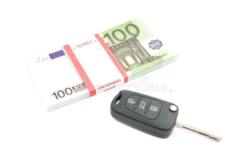 Pack of one hundred euros banknotes and car keys