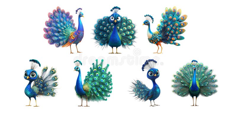 Pack Peacock perched on a tree branch set against transparent background for wildlife content naturethemed visuals or royalty free illustration