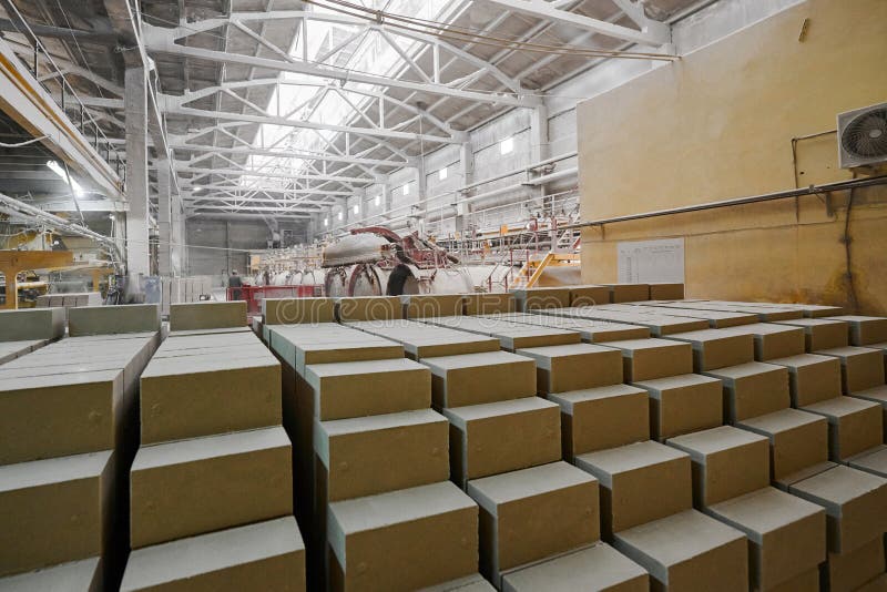 Pack of Raw Bricks Prepared in Manufacturing Plant Stock Image