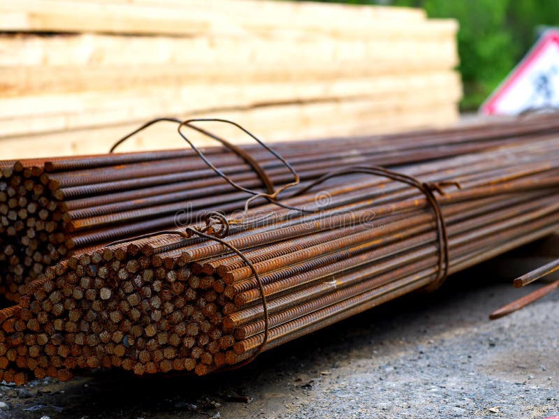 Reinforcing Steel Bars on a Construction Site Stock Image Image of