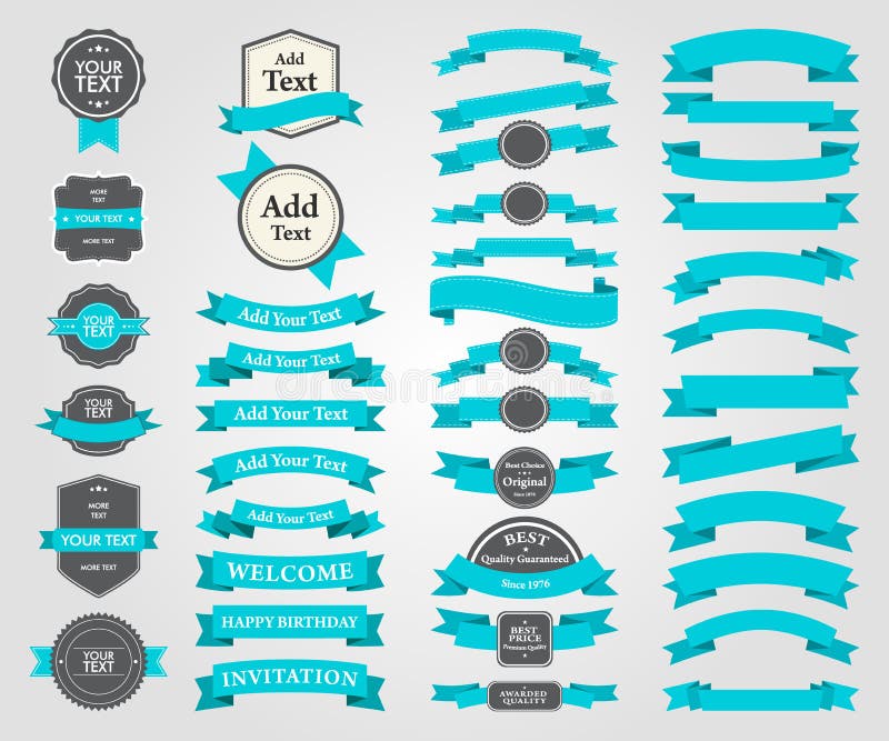 Pack Ribbons, Tags and Shield Vector Design stock illustration