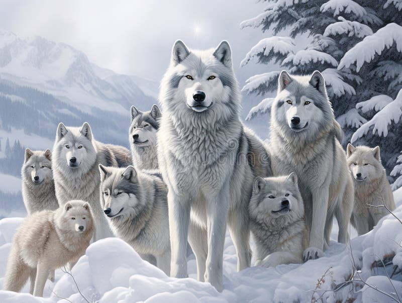 Ai Generated Illustration Wildlife Concept of a Pack of Wolves Stock
