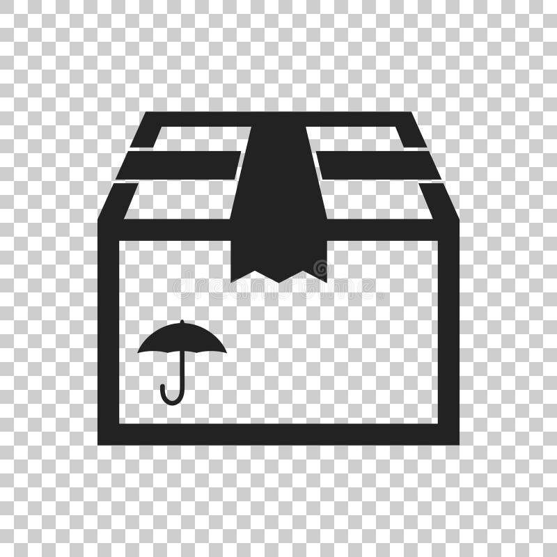 Packaging Box Icon with Umbrella Symbol. Shipping Pack Simple Vector