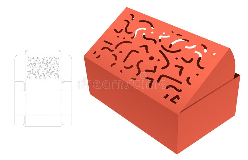 Packaging Box with Stenciled Striped Pattern Die Cut Template and 3D Mockup Stock Vector