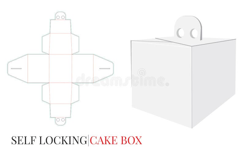 Cake Box With Handle Template Vector With Die Cut Lines Delivery Cake Box Self Locking Box Stock Vector Illustration Of Gift Delivery 135178660