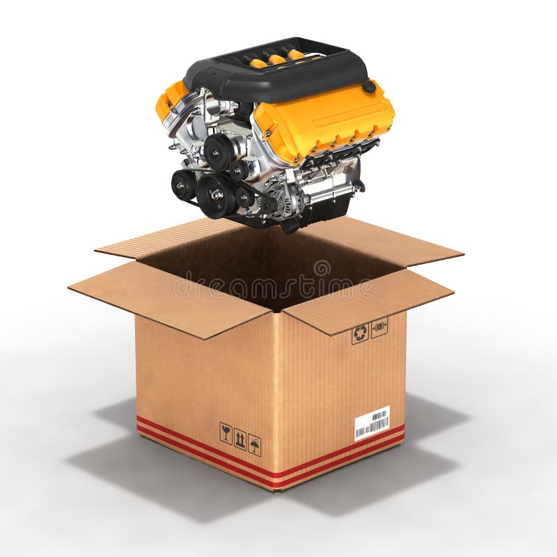 Engine in a Cardboard Box Concept of Sale and Delivery of Auto Parts on