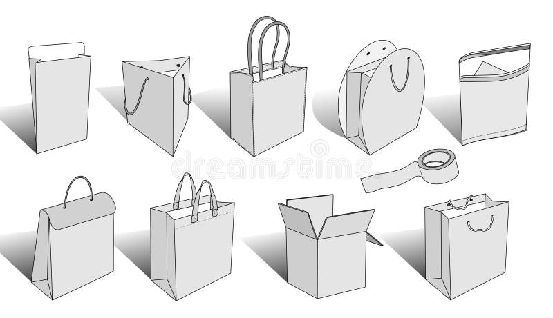 Illustrated packaging objects fon any use. Fon view vectors