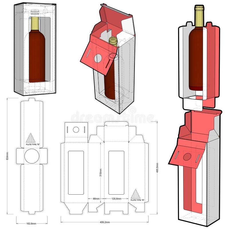 Packaging for One Bottle and Diecut Pattern. Stock Vector