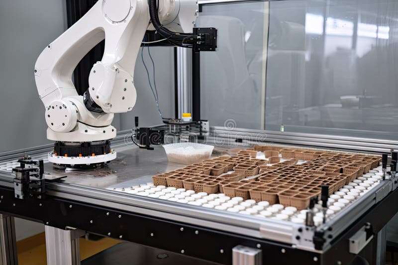 Packaging and sorting robot, packaging items with precision accuracy royalty free illustration
